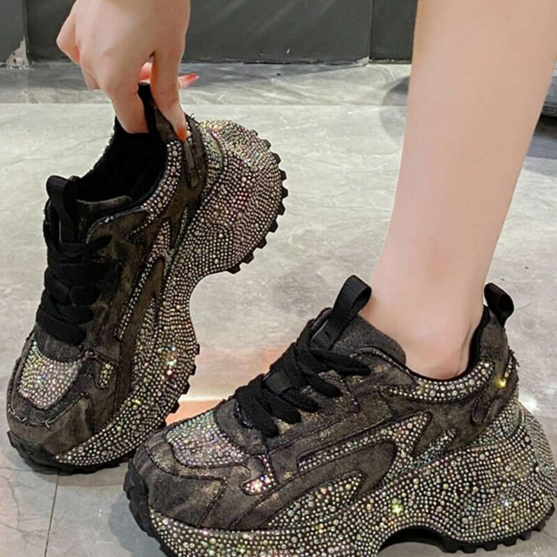 Zapatillas con suela gruesa y rhinestones para mujer...