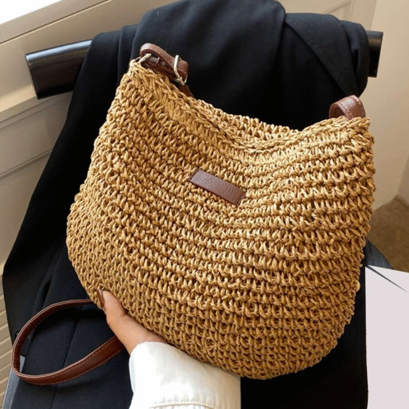 Yogodlns Bolso de paja con parche de letras...