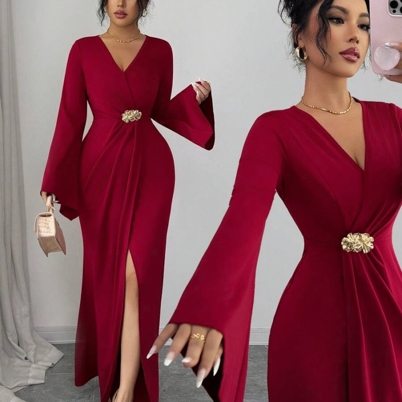 Elenzga Vestido largo con abertura lateral ...