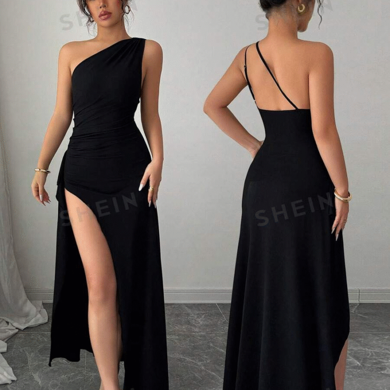 Selianne Nuevo vestido negro asimétrico sexy...