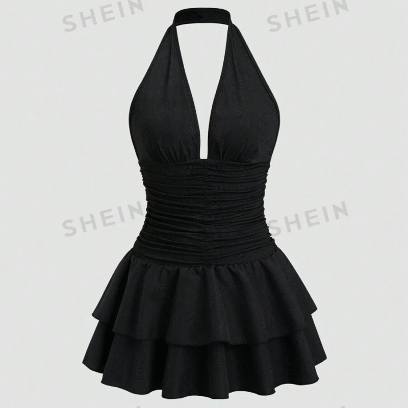 Sweetra Vestido mini con escote en V, espalda...