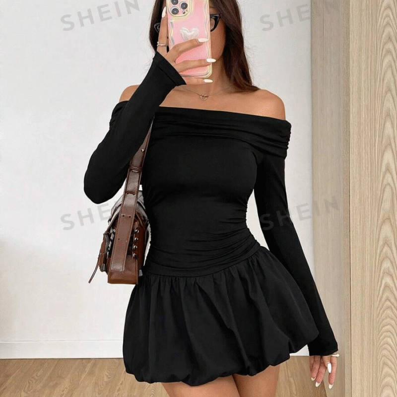 SHEIN EZwear Vestido mini de manga larga de...